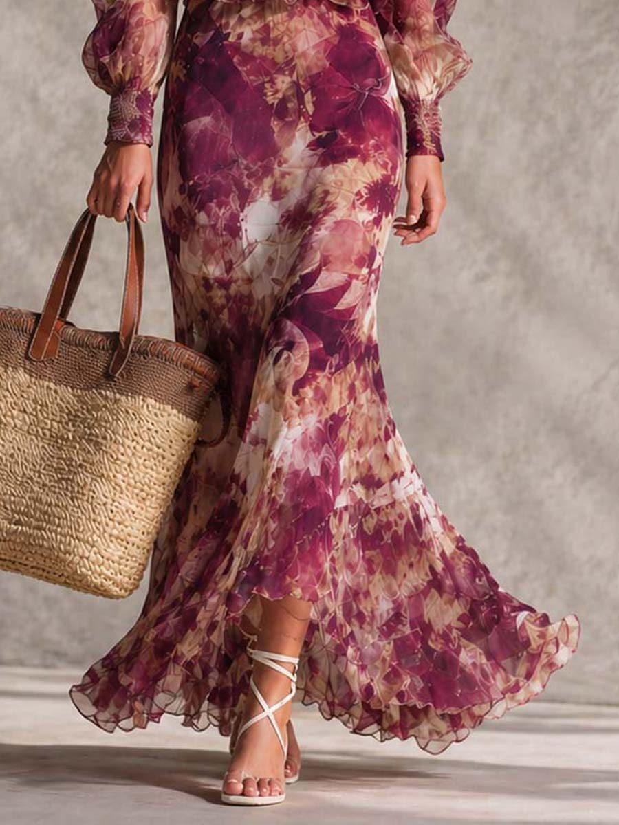 Maxi Dress in Pink Chiffon with Off-Shoulder Straps