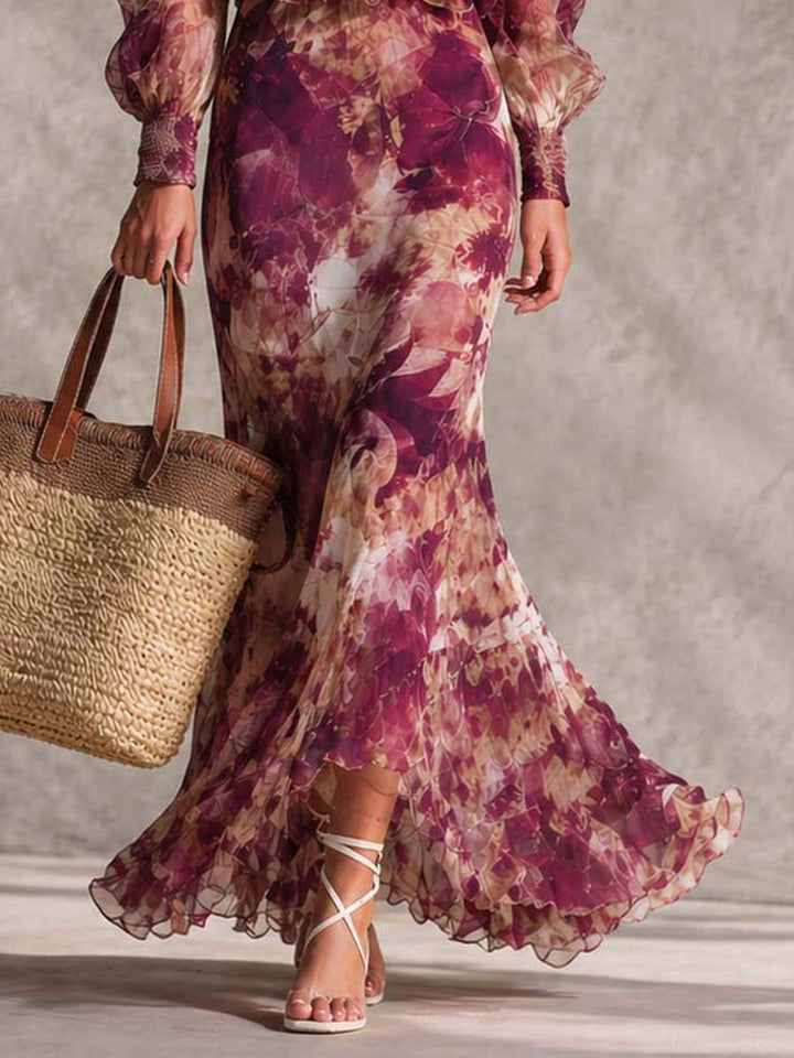 Maxi Dress in Pink Chiffon with Off-Shoulder Straps