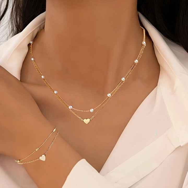 LAYERED HEART & PEARL JEWELLERY SET