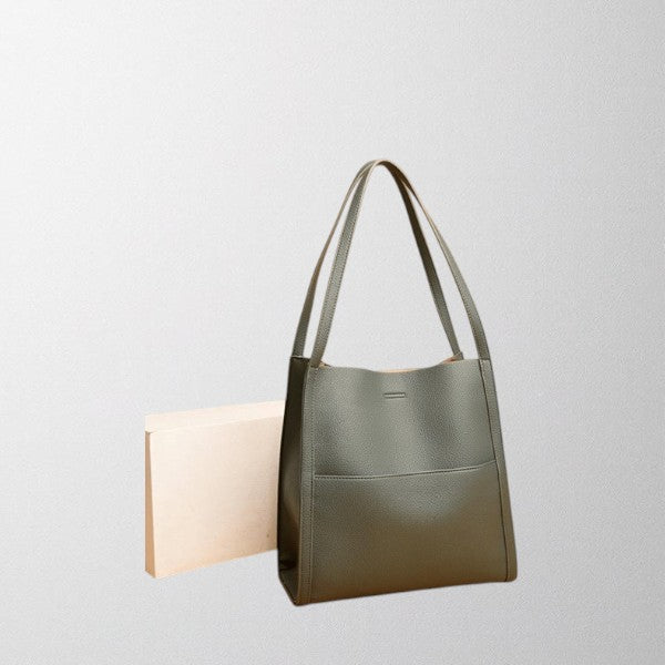 Valérie Dupré - Solid Colour Simple Genuine Leather Shoulder Bag