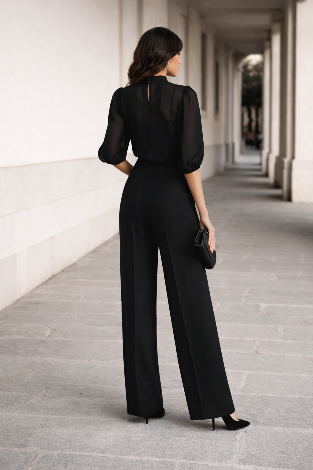 Valentina | Three-Piece Set Comprising a Sheer Camisole and Wide-Leg Trousers.