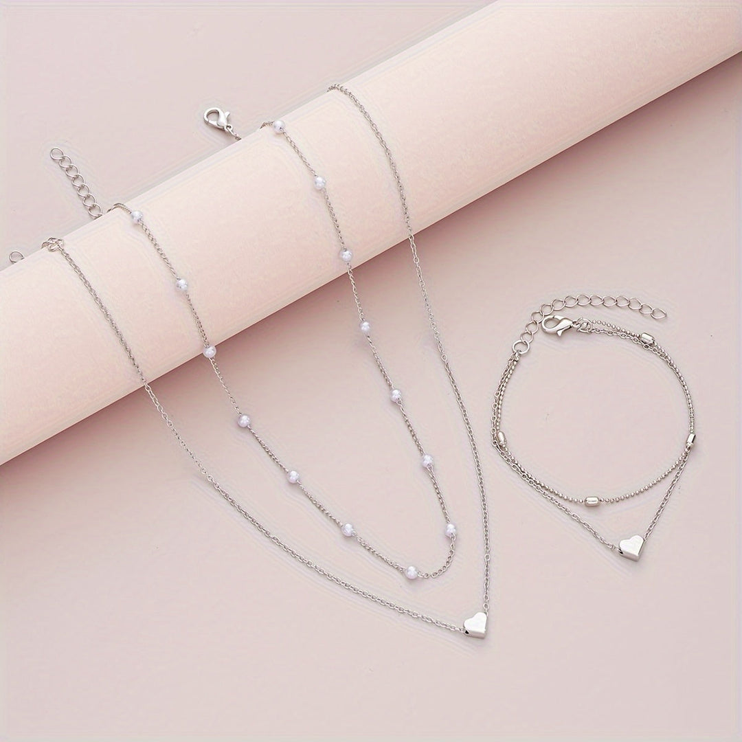 LAYERED HEART & PEARL JEWELLERY SET