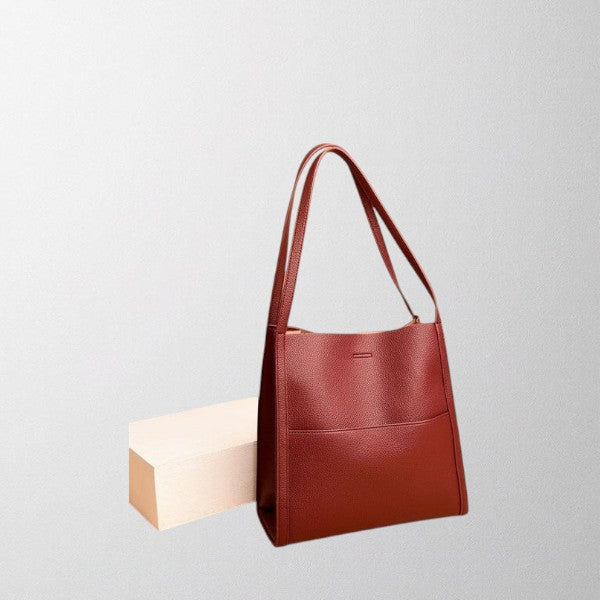 Valérie Dupré - Solid Colour Simple Genuine Leather Shoulder Bag