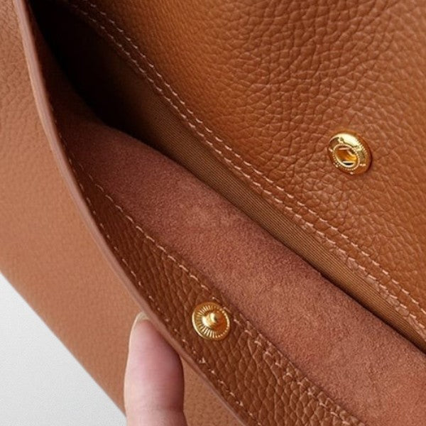 Valérie Dupré - Solid Colour Simple Genuine Leather Shoulder Bag