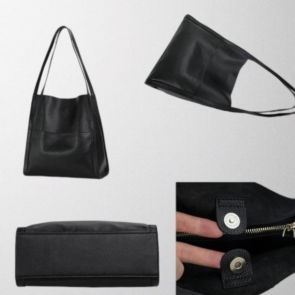 Valérie Dupré - Solid Colour Simple Genuine Leather Shoulder Bag