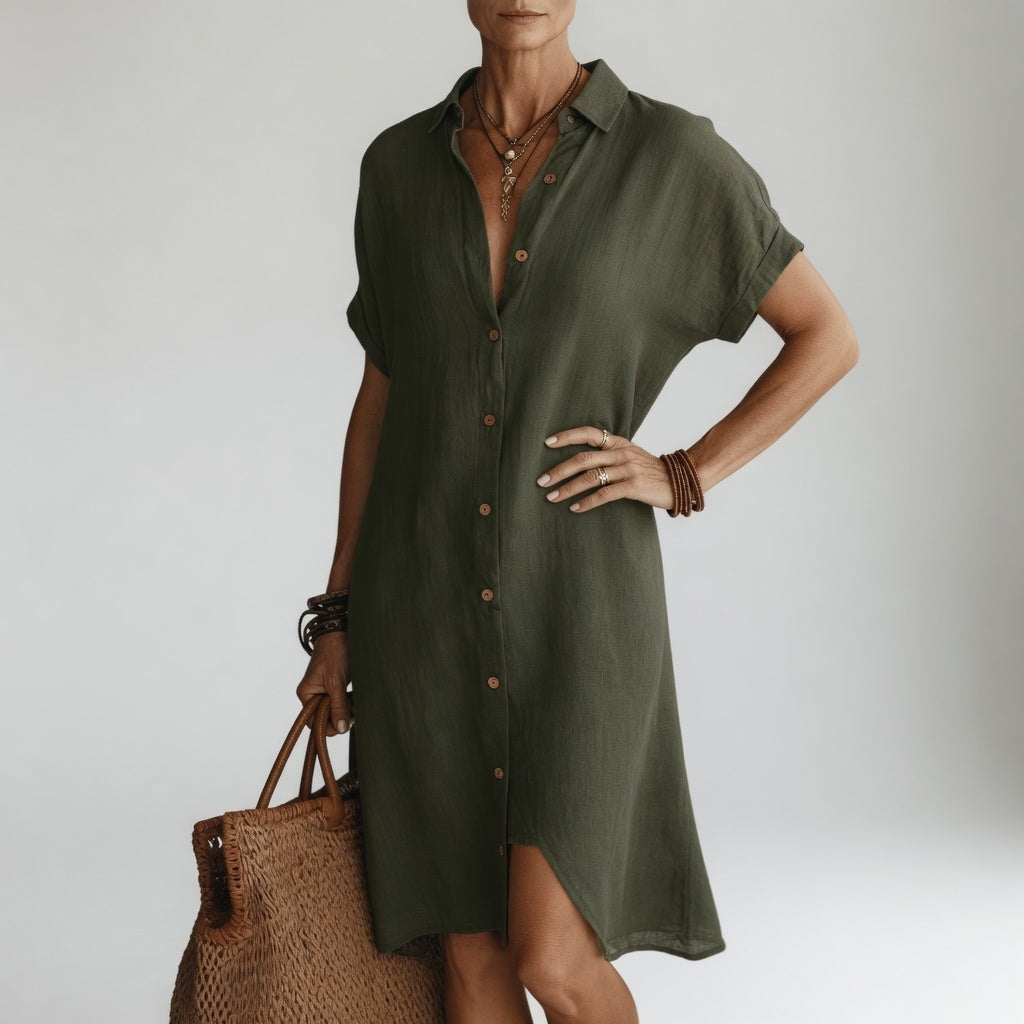 Évanélie™ — Premium Breathable Midi Shirt Dress with Parisian Flair