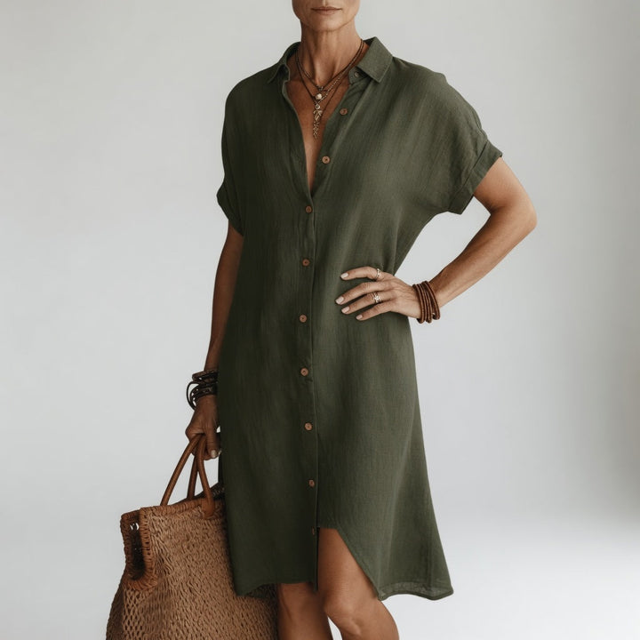 Évanélie™ — Premium Breathable Midi Shirt Dress with Parisian Flair