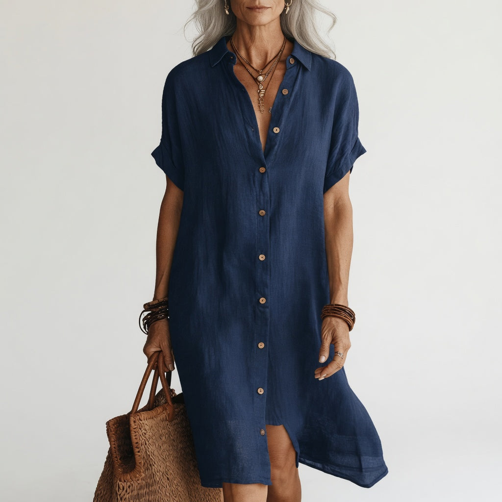 Évanélie™ — Premium Breathable Midi Shirt Dress with Parisian Flair