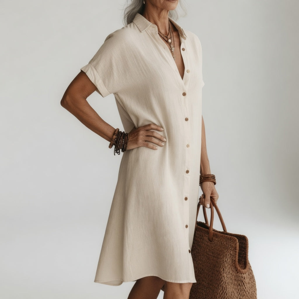 Évanélie™ — Premium Breathable Midi Shirt Dress with Parisian Flair