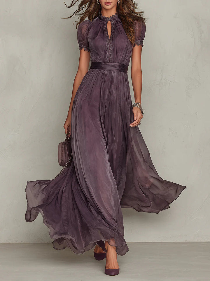 Maxi Chiffon Dress with Keyhole Neckline in Purple