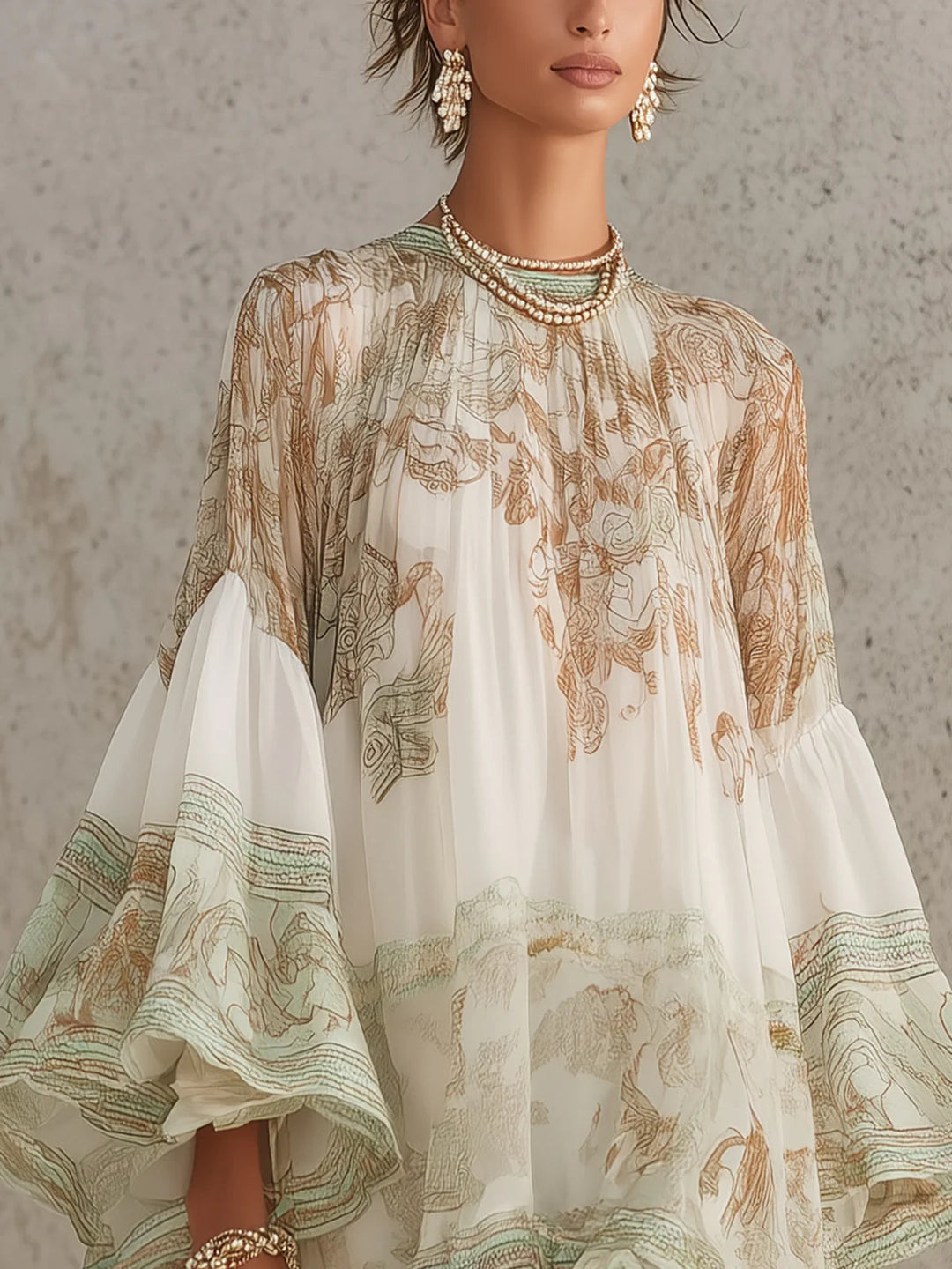 Green Chiffon Mini Dress with Ruffles