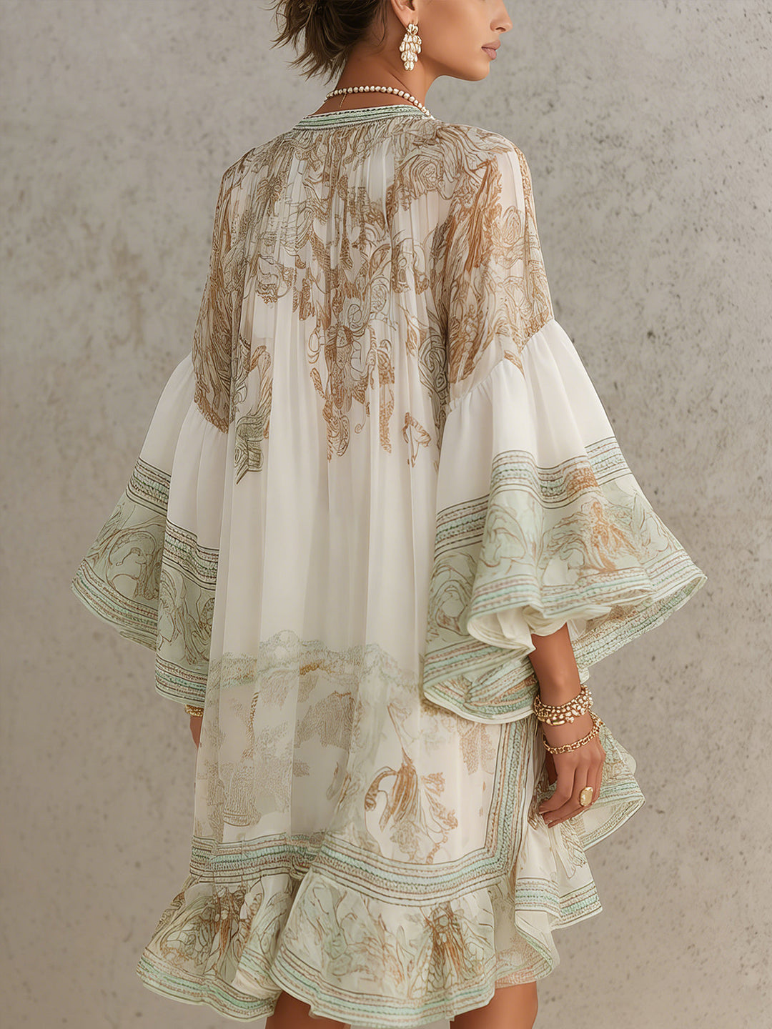 Green Chiffon Mini Dress with Ruffles