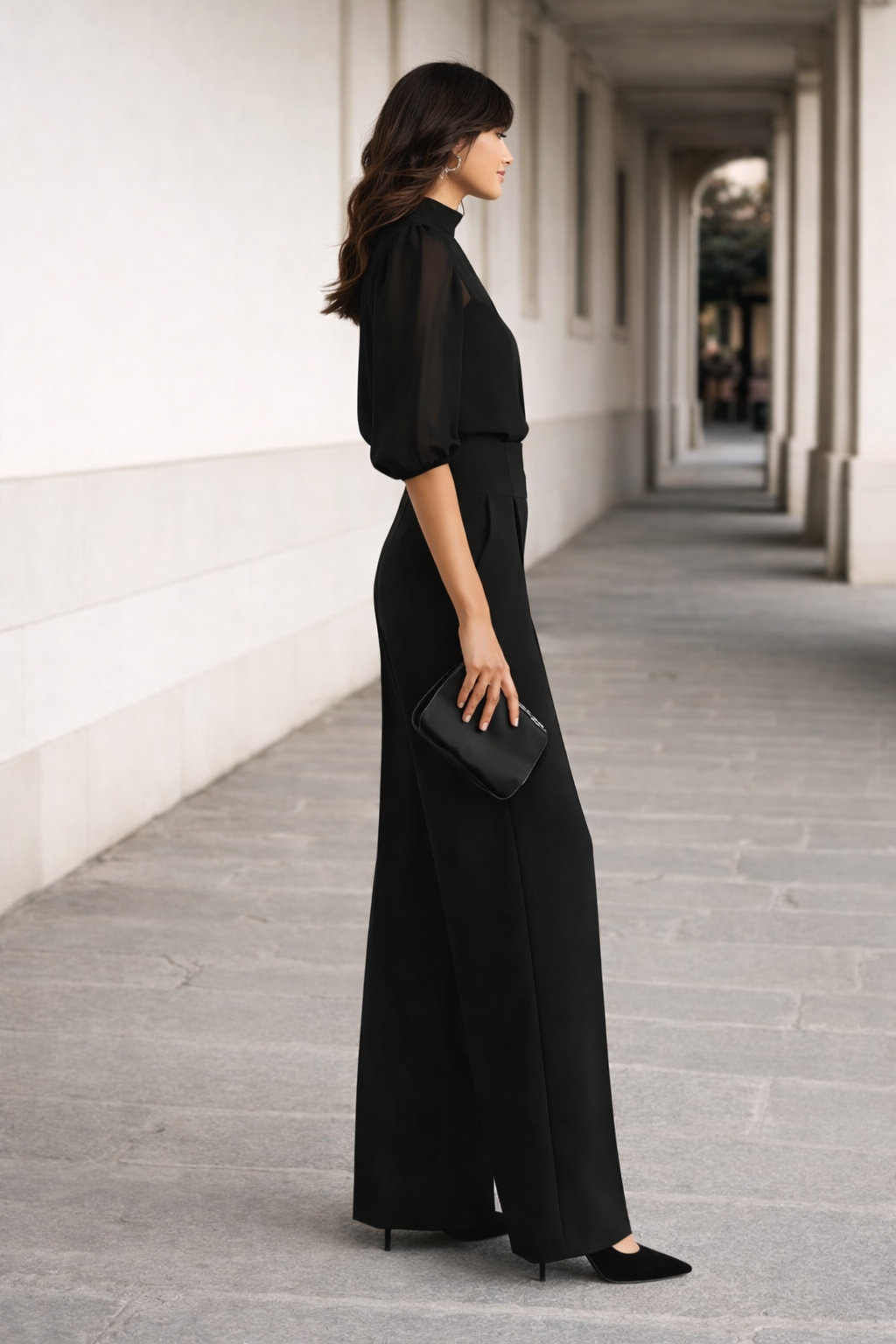 Valentina | Three-Piece Set Comprising a Sheer Camisole and Wide-Leg Trousers.