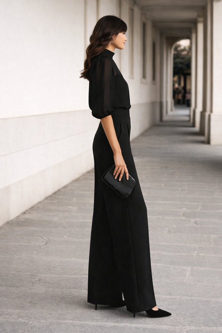 Valentina | Three-Piece Set Comprising a Sheer Camisole and Wide-Leg Trousers.